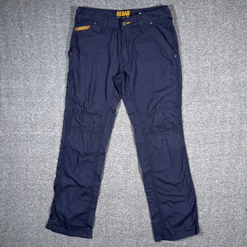 Ariat Rebar M4 Work Pants Mens 32x34 Navy Low Rise Boot Cut Double Knee Canvas